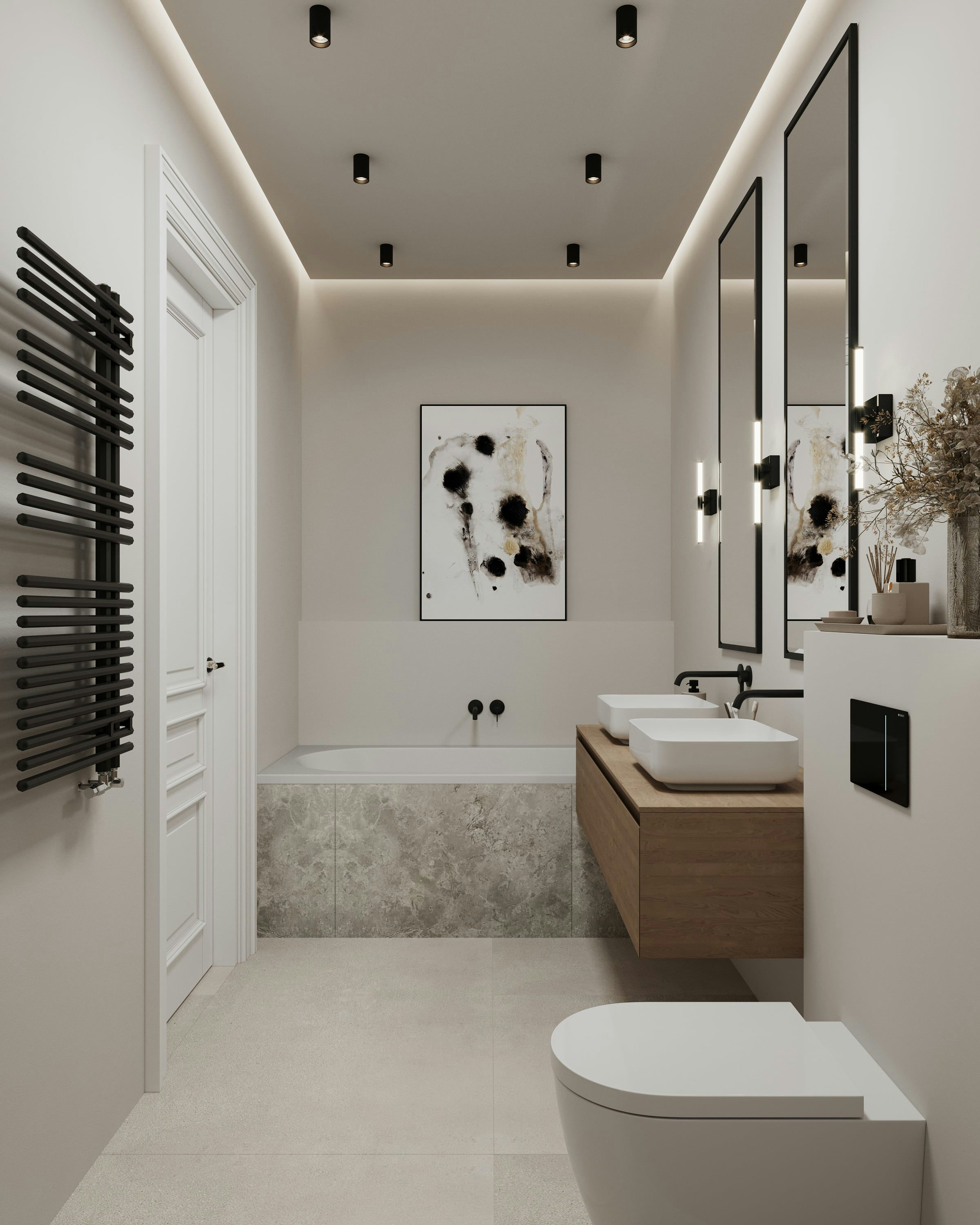 3D-Innenvisualisierung der Renovierung des Badezimmers in einer Altbauwohnung, Hamburg, Deutschland