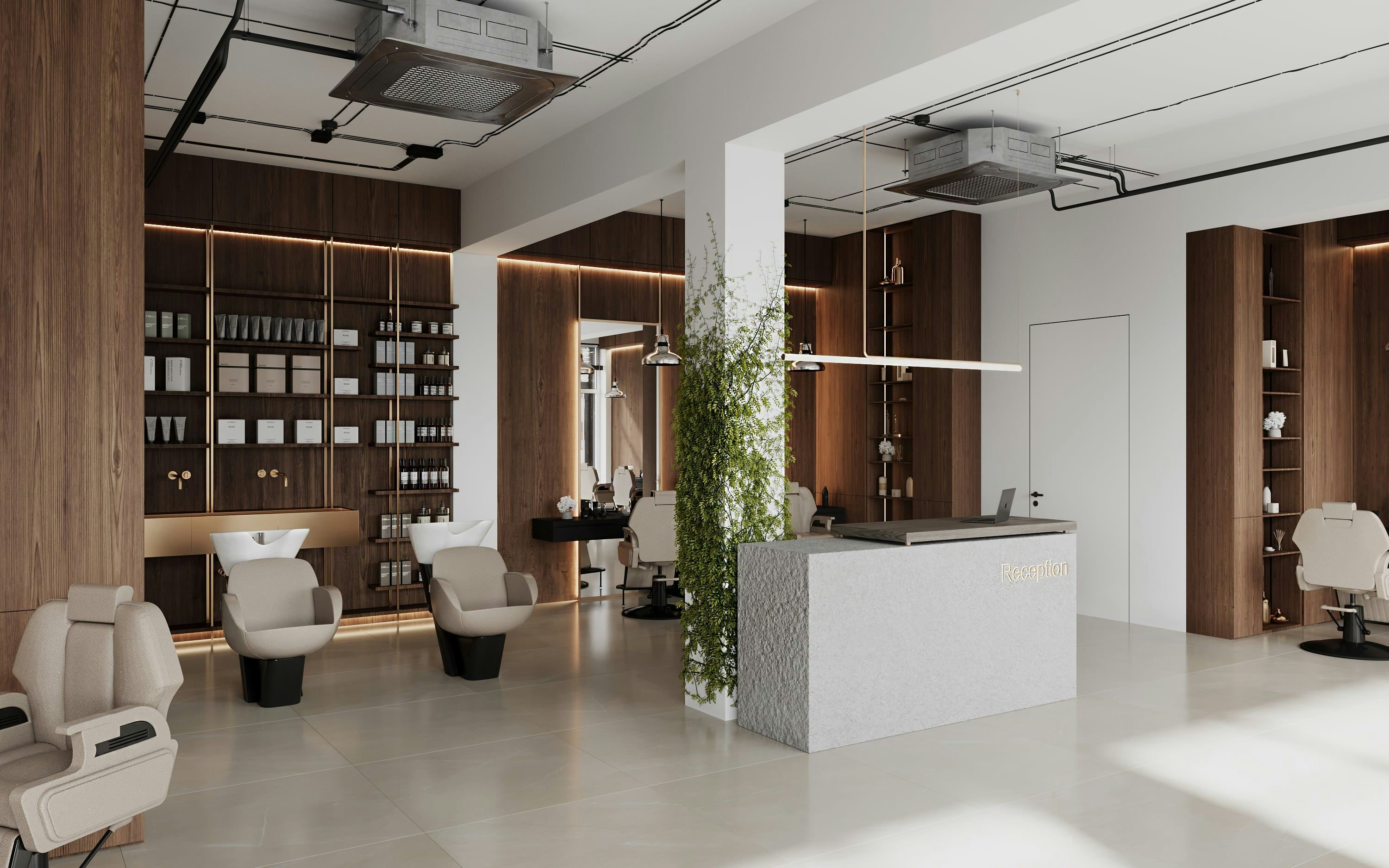 3D Interior Visualization of the hair salon with the design concept in Hilden, Germany