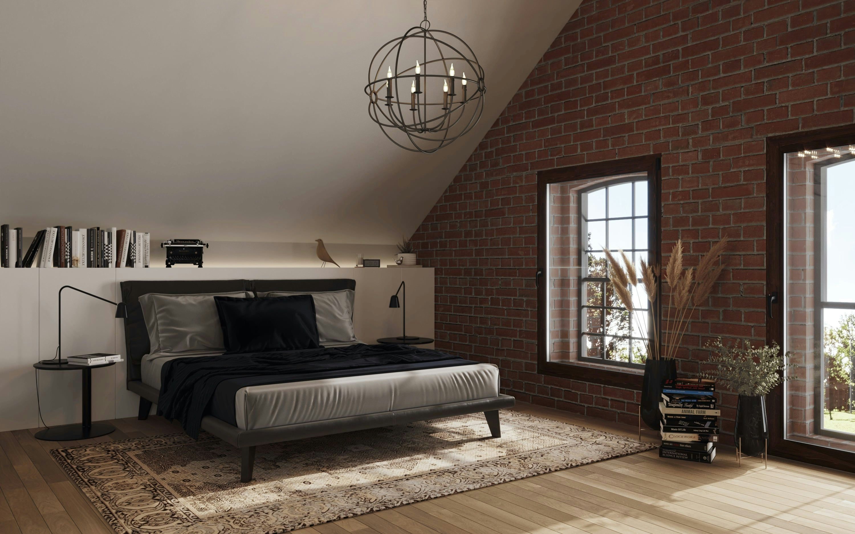 3D Interior Visualization of master berdor in renovated historical property in loft style, Germany
