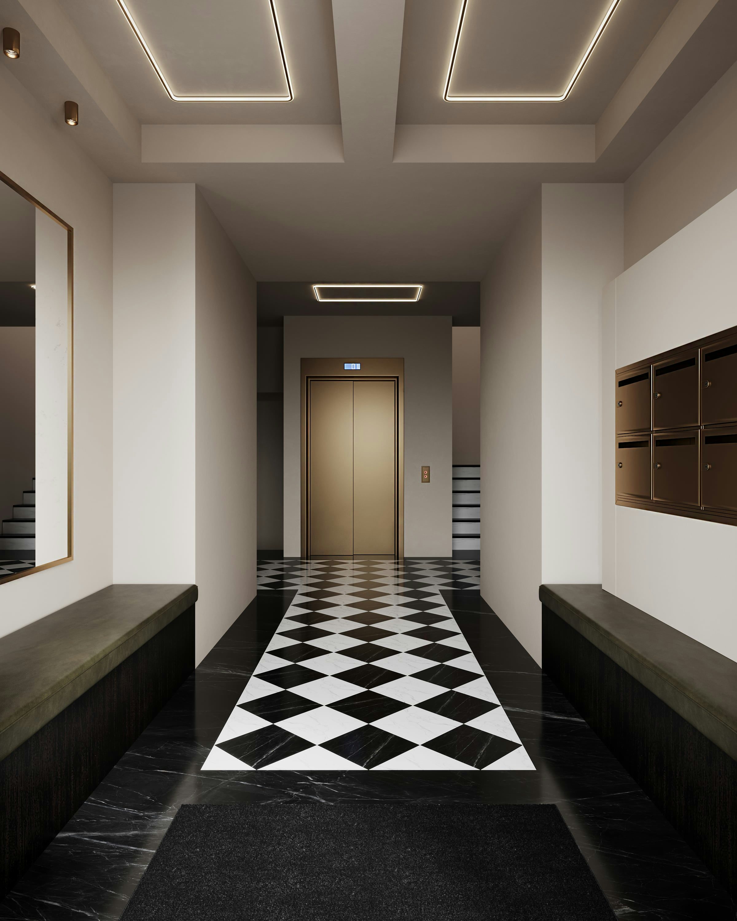 3D Interior Visualization of the Entrance Hallway in multi family house in Potsdam, Germany