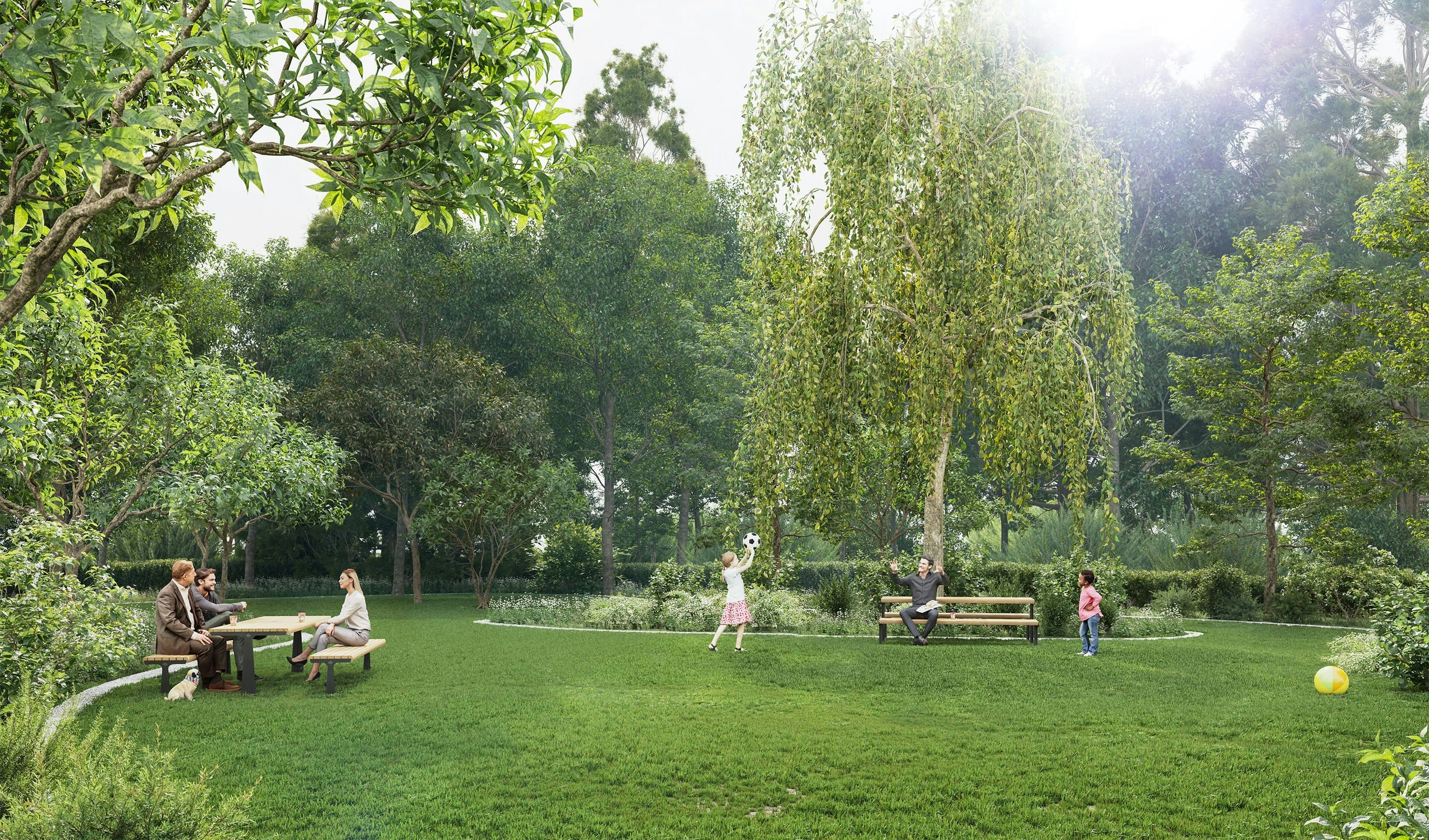 3D Visualisierung des Gemeinschaft Gartens im Neubauprojekt in Hamburg Schnelsen, Deutschland