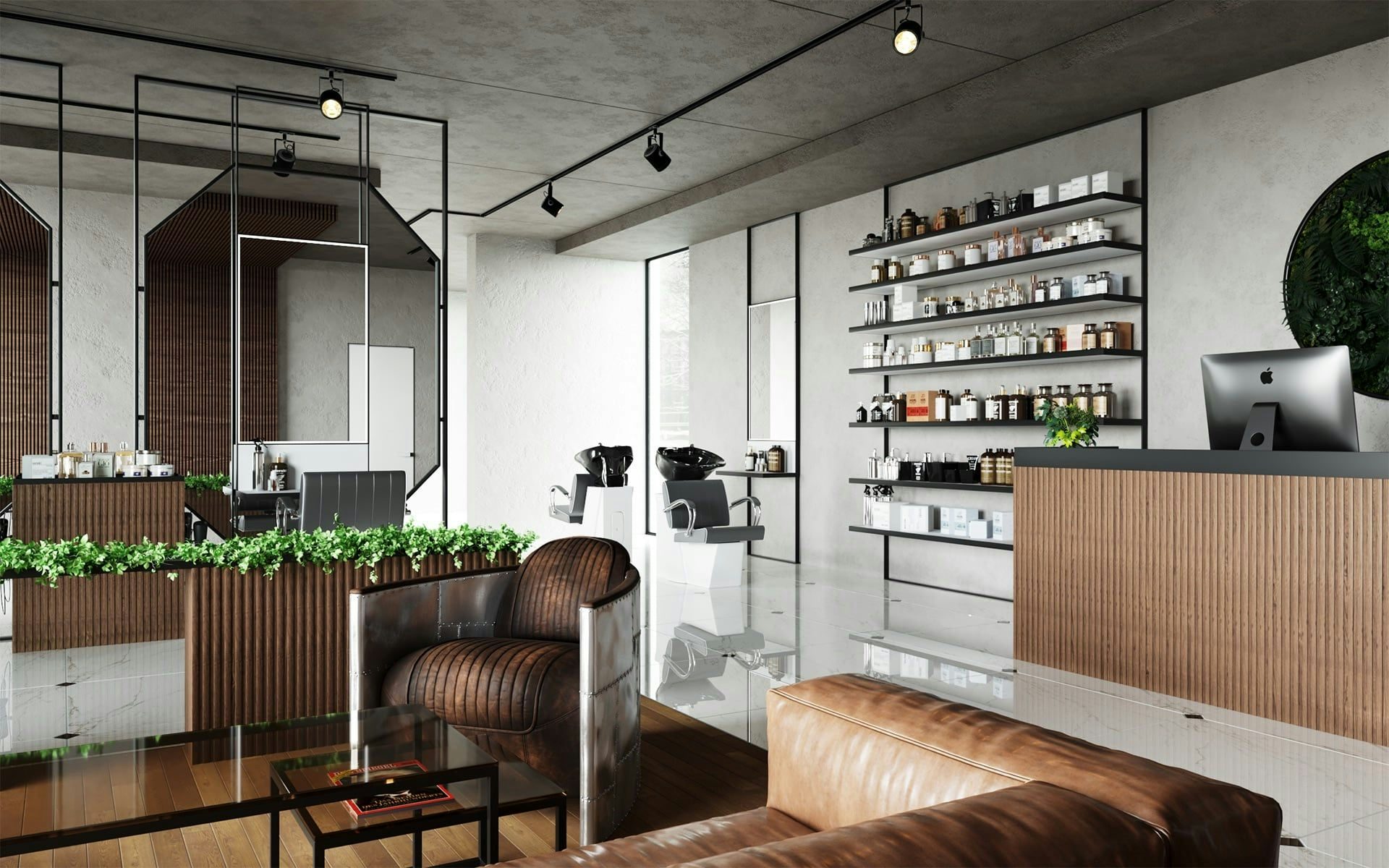 Concept 3D interior visualization of the business property turned into barbershop in Berlin, Germany