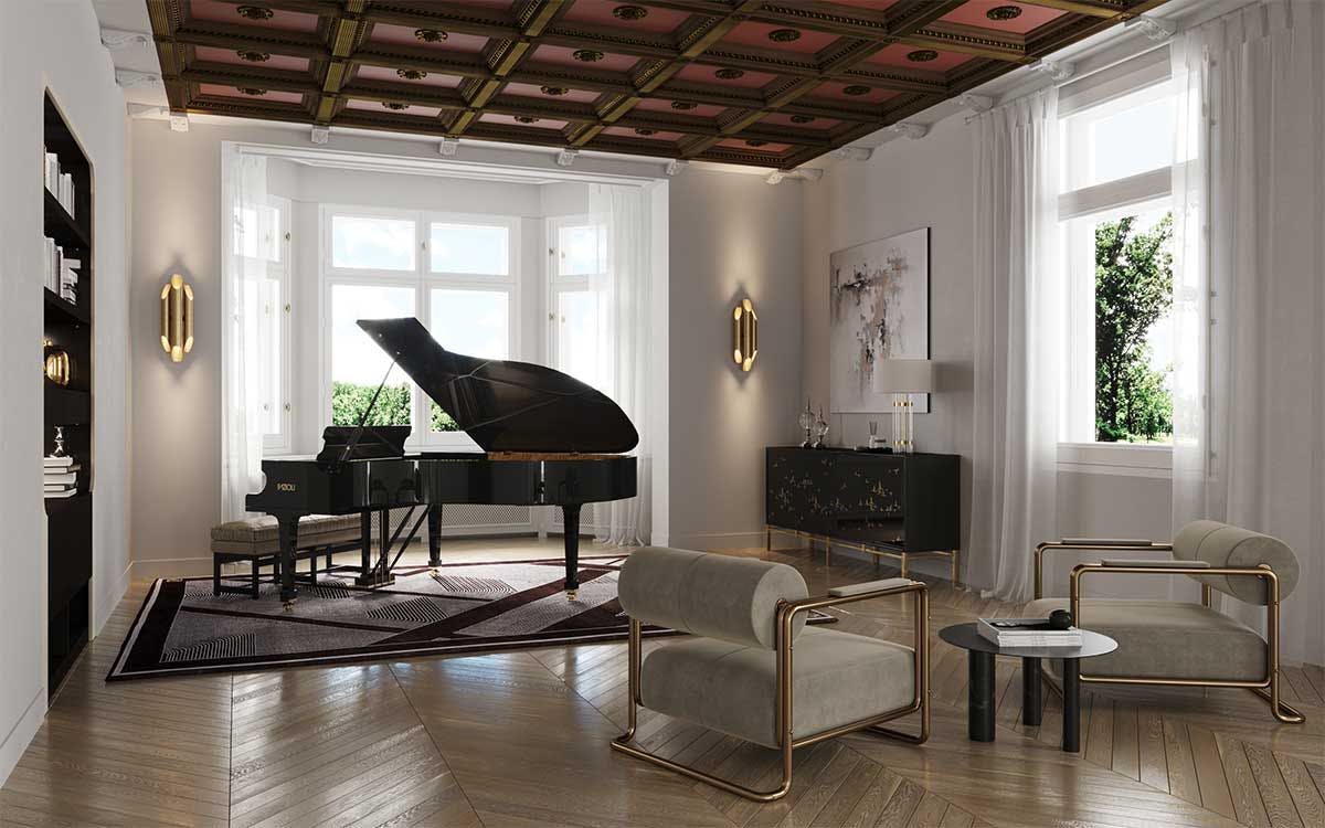 3D Interior Visualisierung mit dem Gestaltungskonzept eines Wohnraums der historischen Immobilie in Berlin