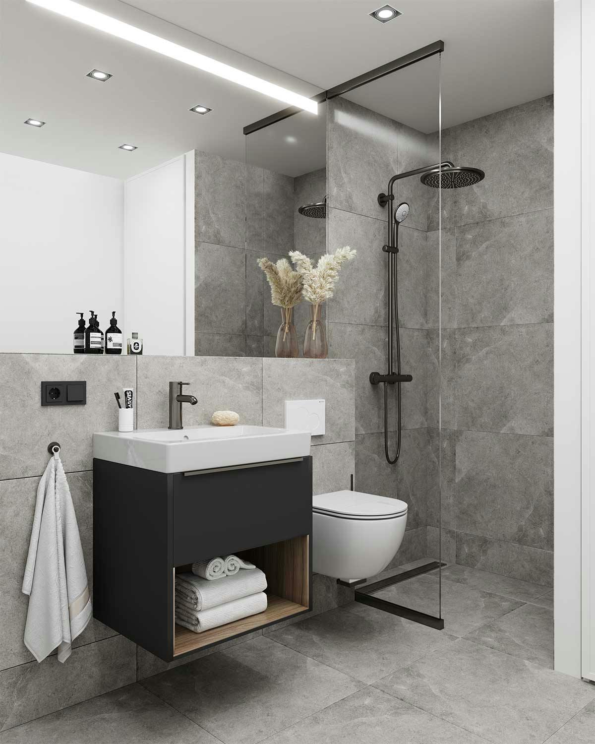 3D Interior Visualisierung mit der Innenarchitektur eines Badezimmers der Immobilie in Hamburg.